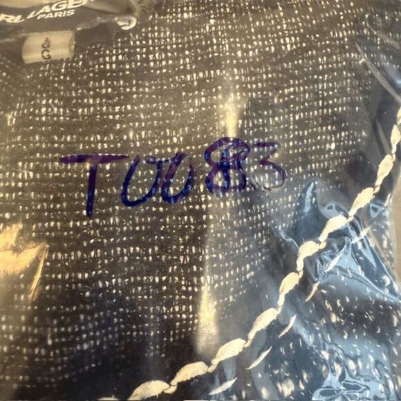 Karl Lagerfeld Tweed Knit Top Black and White Front Pocket Button Detail Large - Picture 12 of 12